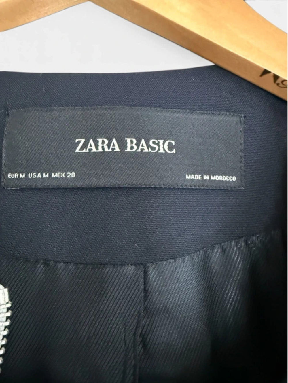Zara Basic Zip Up Round Neck Frock Coat Blazer Jacket Navy Blue White Trim Mod M - Picture 2 of 9